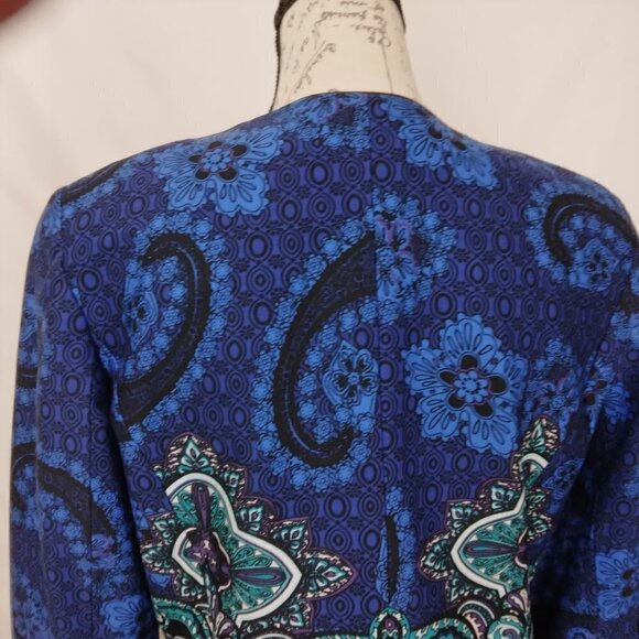 Coldwater Creek | Blue Green Paisley Print Open Front Lined Jacket | Size 10 - Picture 5 of 7